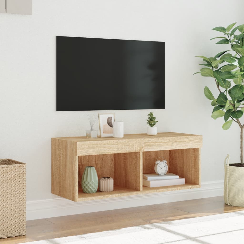 vidaXL TV Cabinet with LED Lights Sonoma Oak 80x30x30 cm