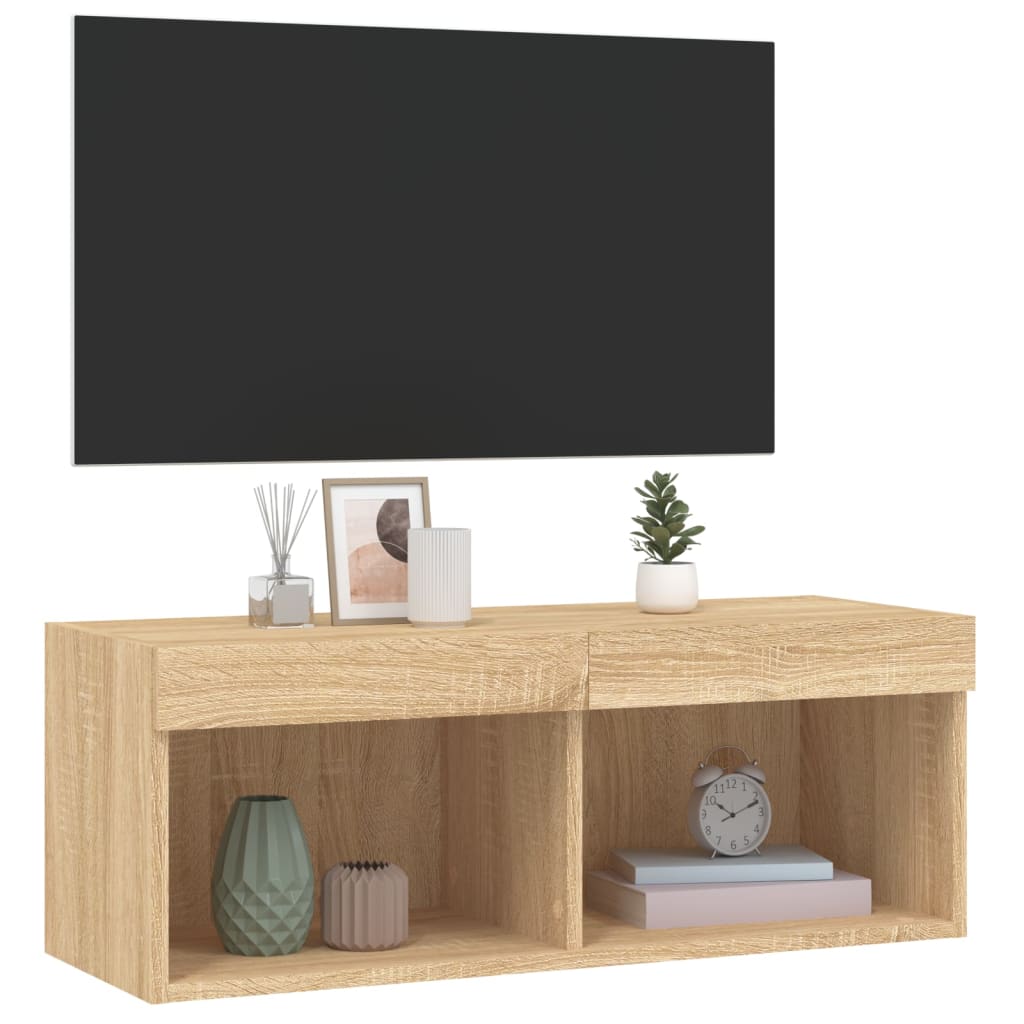 vidaXL TV Cabinet with LED Lights Sonoma Oak 80x30x30 cm