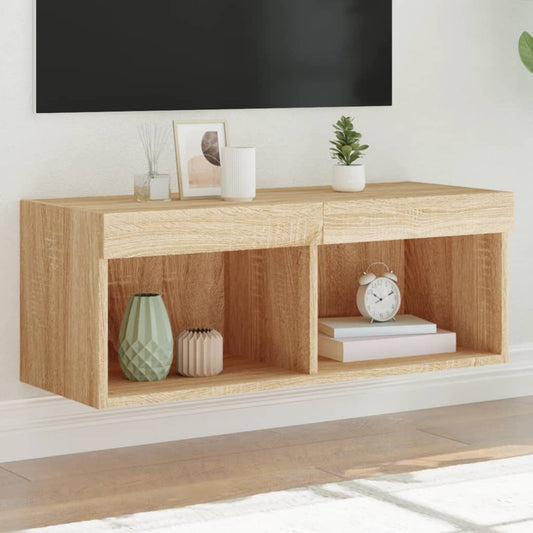 vidaXL TV Cabinet with LED Lights Sonoma Oak 80x30x30 cm