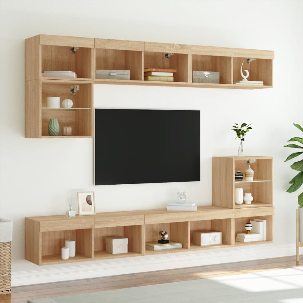 TV Cabinets with LED Lights 2 pcs Sonoma Oak 80x30x30 cm