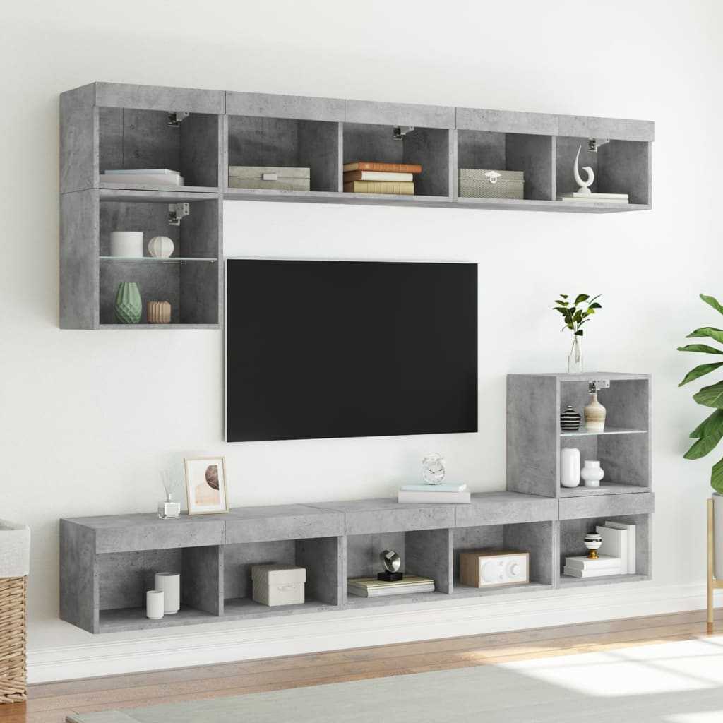 2 Piece TV Cabinet Set with LED Lights Concrete Grey 80x30x30 cm