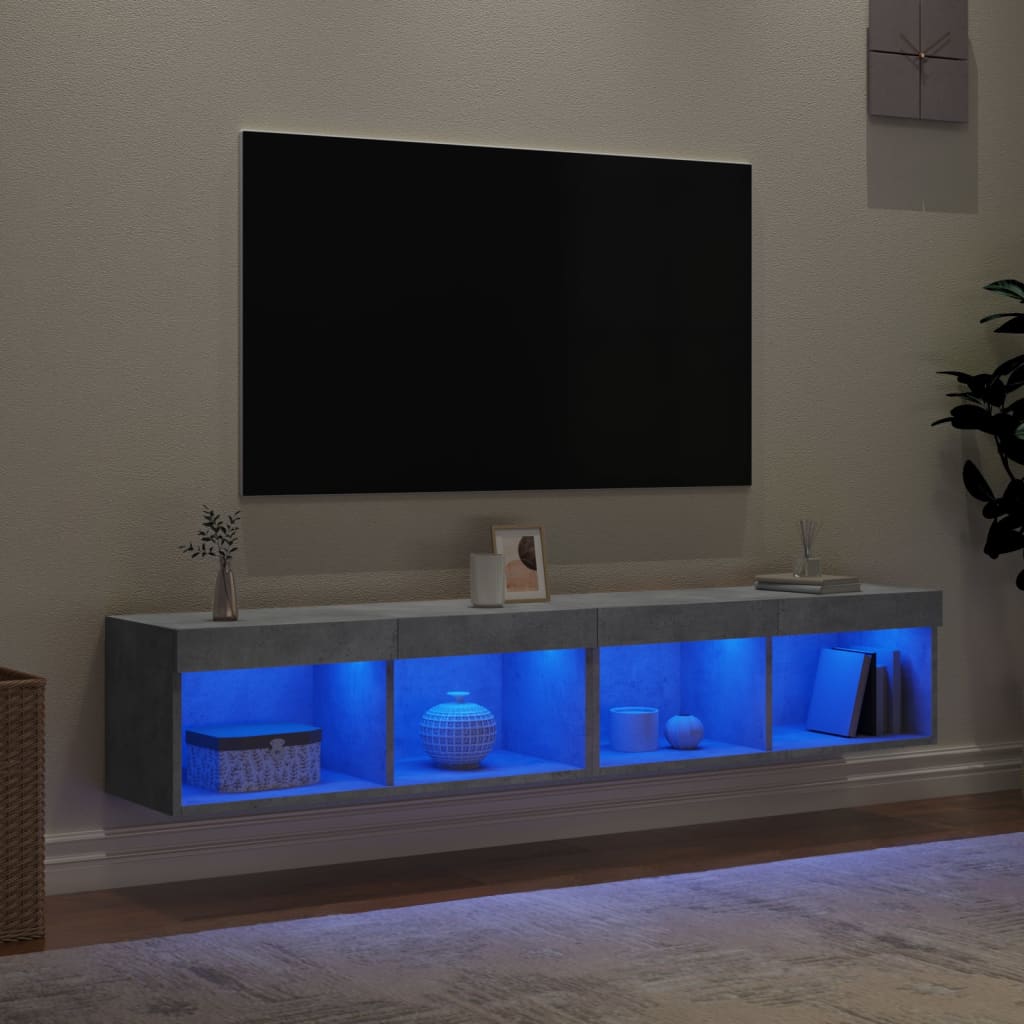 2 Piece TV Cabinet Set with LED Lights Concrete Grey 80x30x30 cm