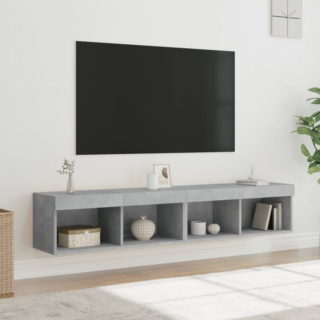 2 Piece TV Cabinet Set with LED Lights Concrete Grey 80x30x30 cm