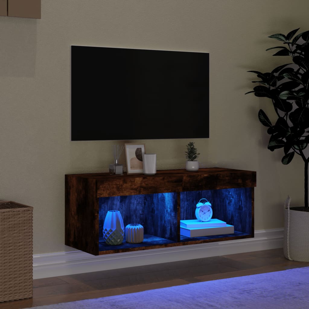 vidaXL TV Cabinet with LED Lights Smoked Oak 80x30x30 cm