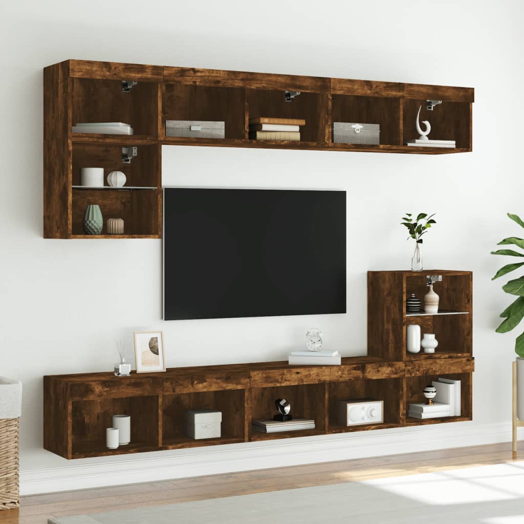 vidaXL TV Cabinet with LED Lights Smoked Oak 80x30x30 cm