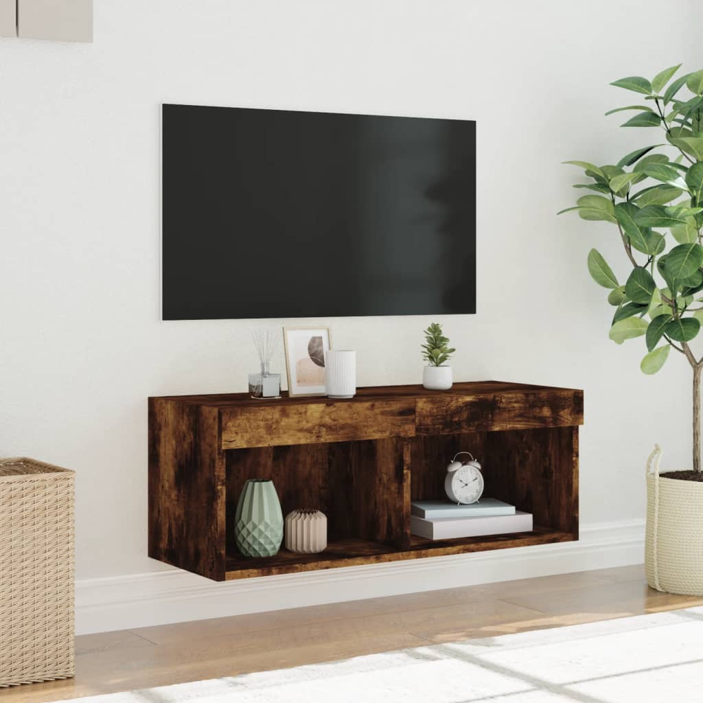 vidaXL TV Cabinet with LED Lights Smoked Oak 80x30x30 cm