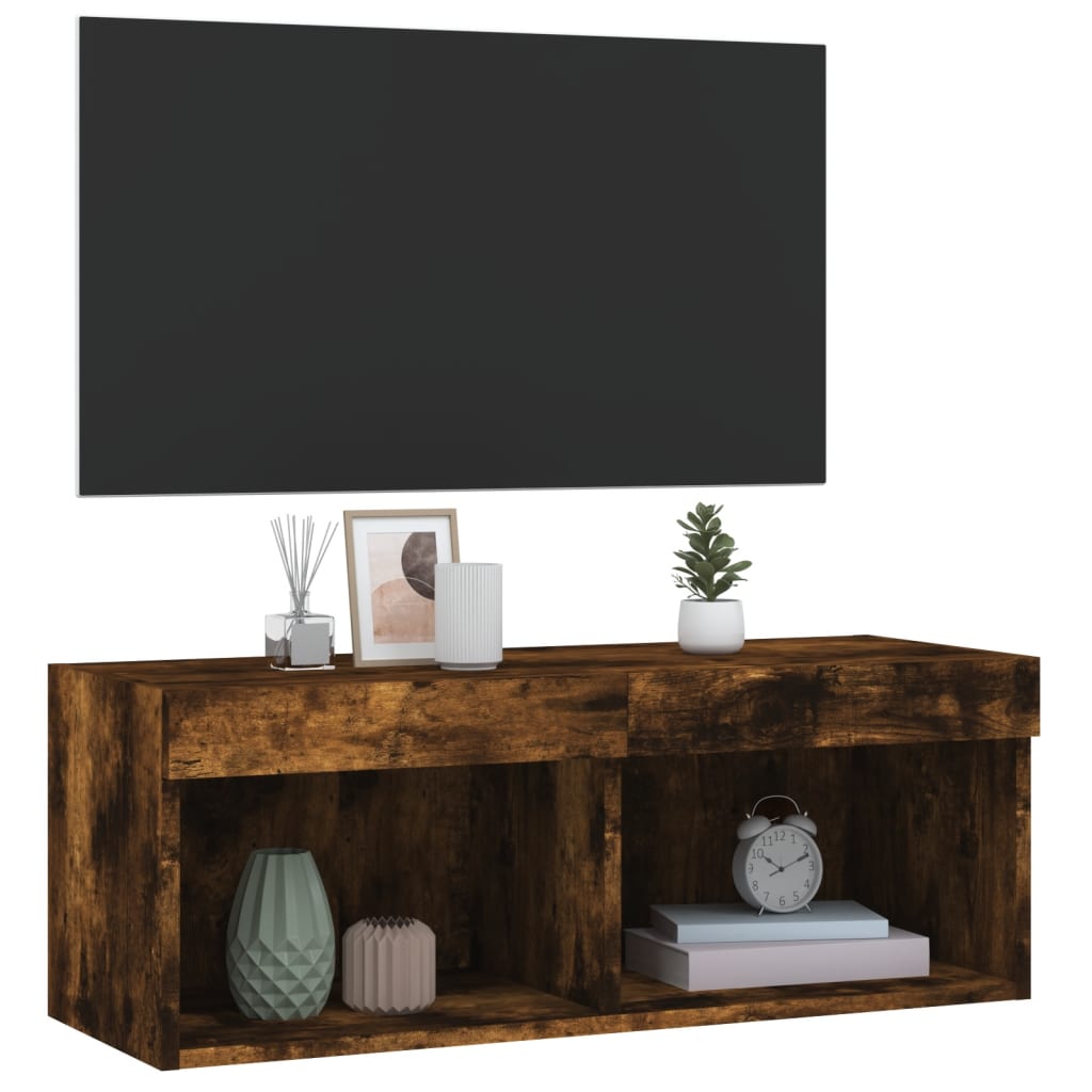 vidaXL TV Cabinet with LED Lights Smoked Oak 80x30x30 cm