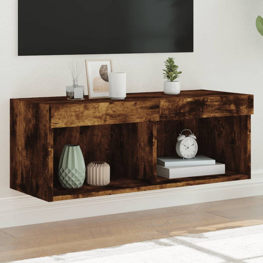 vidaXL TV Cabinet with LED Lights Smoked Oak 80x30x30 cm