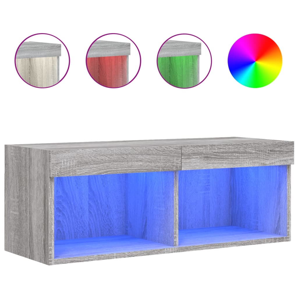 TV Cabinet with LED Lights Grey Sonoma 80x30x30 cm