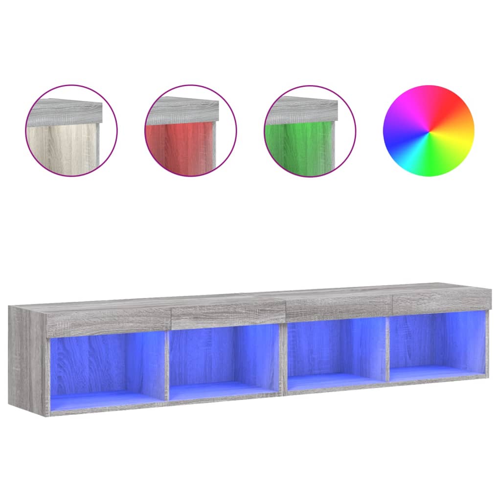 TV Cabinets with LED Lights 2 pcs Grey Sonoma 80x30x30 cm