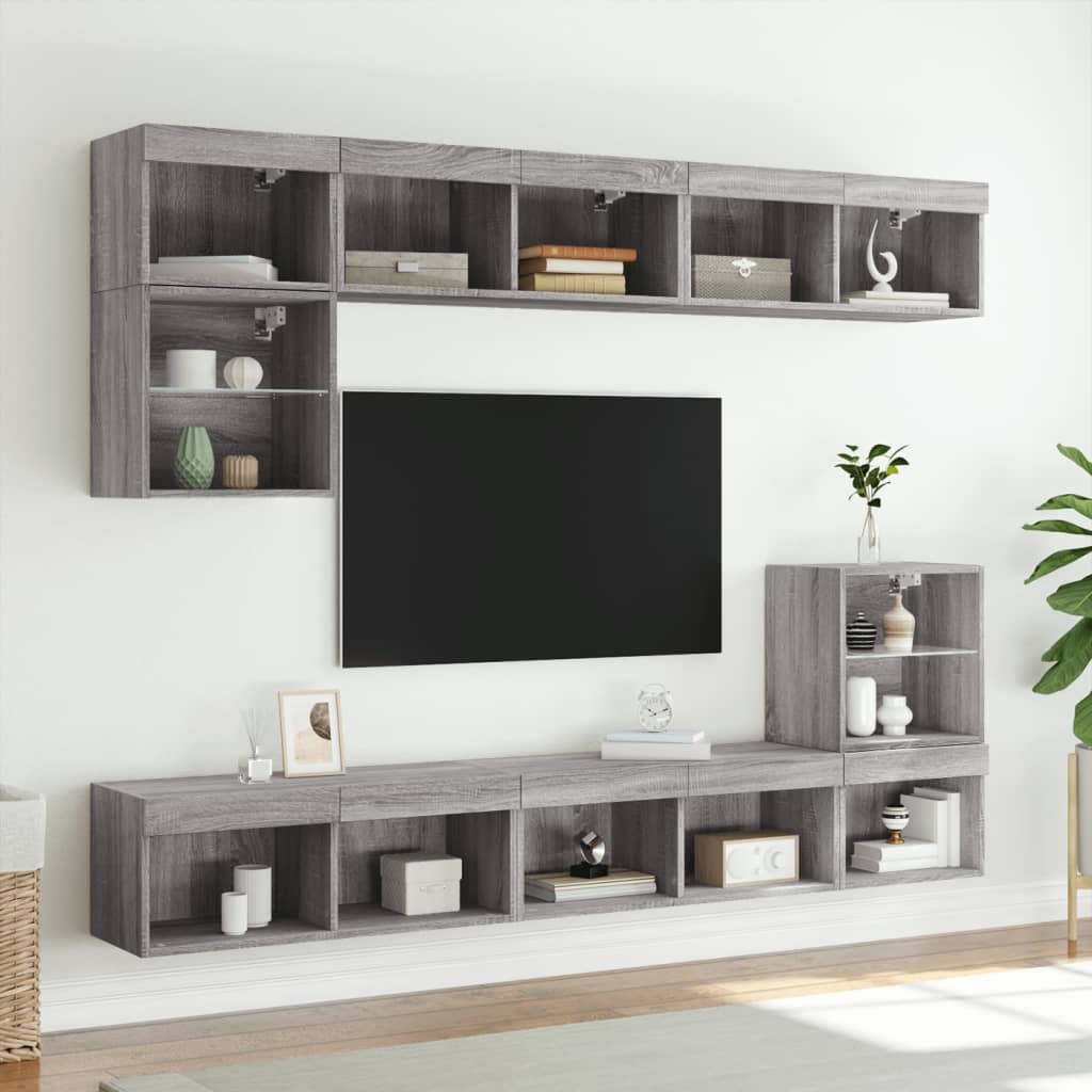 TV Cabinets with LED Lights 2 pcs Grey Sonoma 80x30x30 cm
