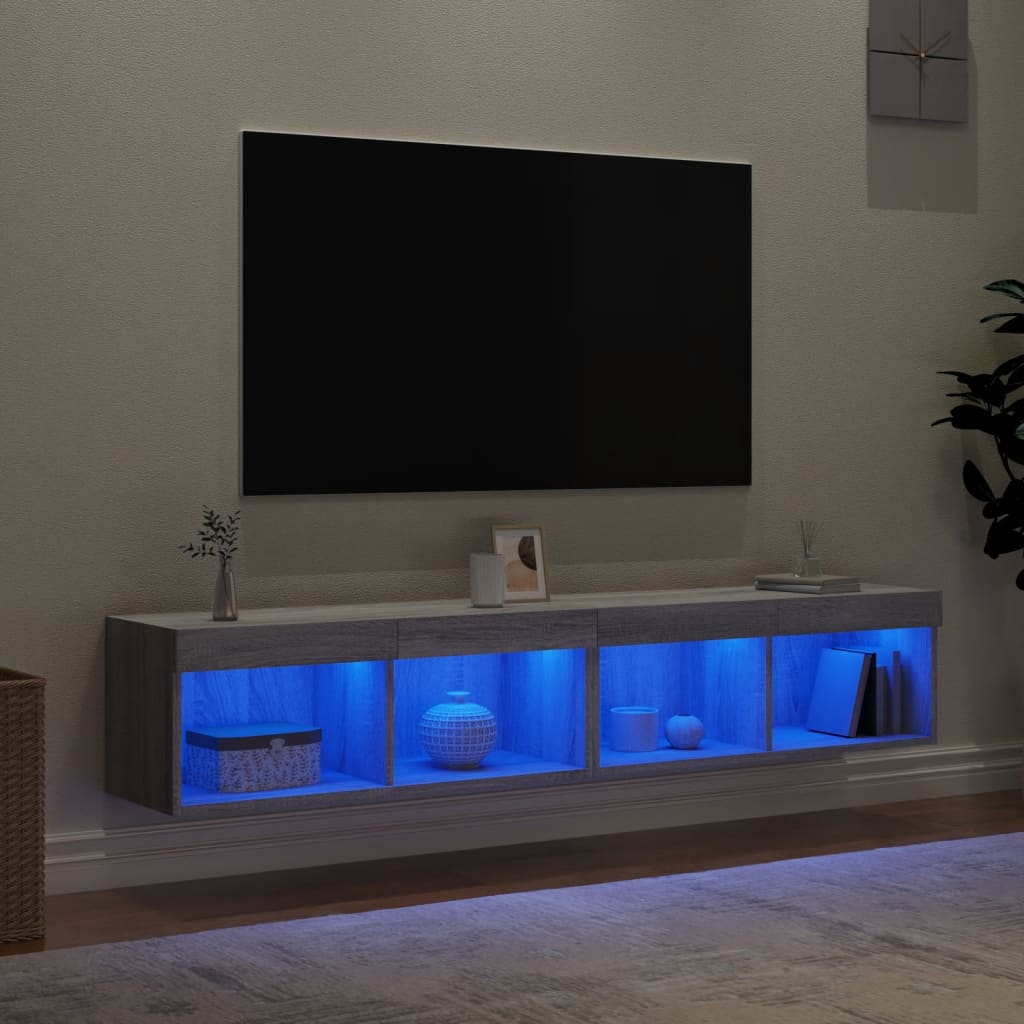 TV Cabinets with LED Lights 2 pcs Grey Sonoma 80x30x30 cm