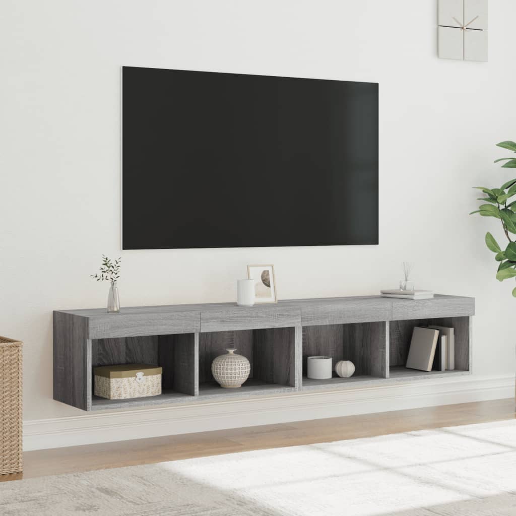 TV Cabinets with LED Lights 2 pcs Grey Sonoma 80x30x30 cm