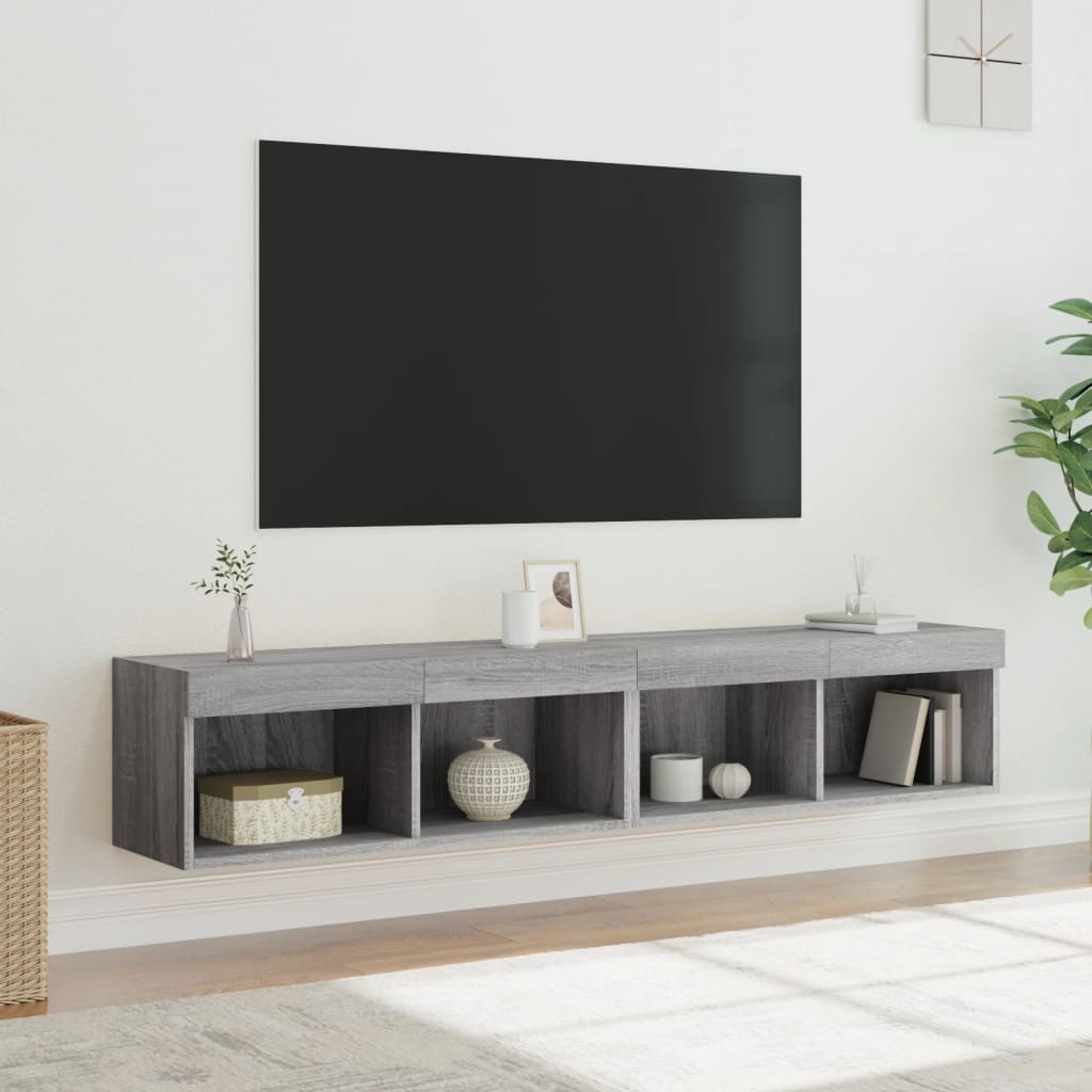TV Cabinets with LED Lights 2 pcs Grey Sonoma 80x30x30 cm