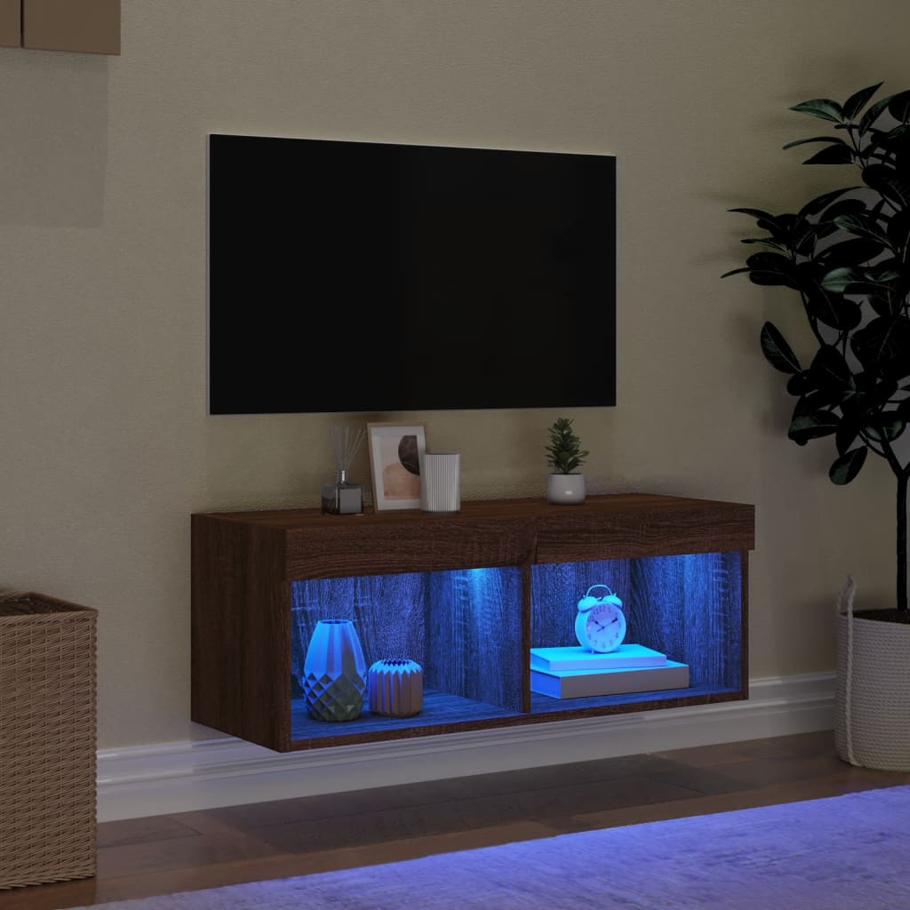 vidaXL TV Cabinet with LED Lights Brown Oak 80x30x30 cm