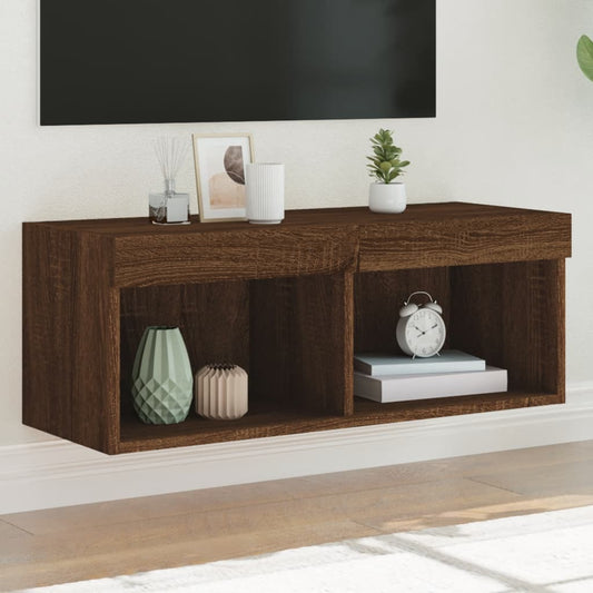 vidaXL TV Cabinet with LED Lights Brown Oak 80x30x30 cm