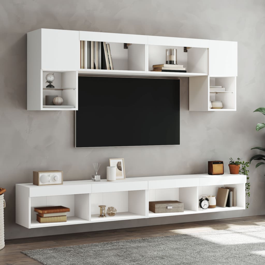 2 Piece TV Cabinet Set with LED Lights White 100x30x30 cm