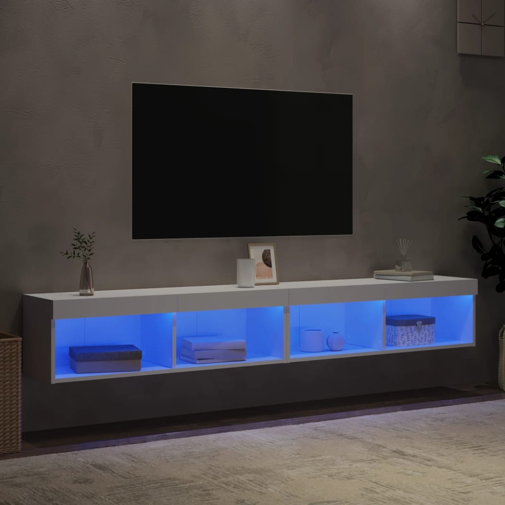 2 Piece TV Cabinet Set with LED Lights White 100x30x30 cm
