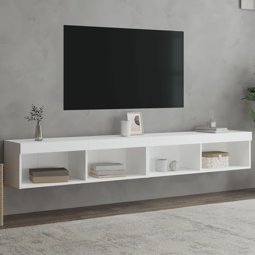 2 Piece TV Cabinet Set with LED Lights White 100x30x30 cm