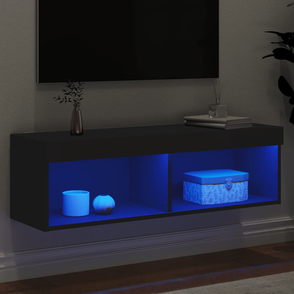 vidaXL TV Cabinet with LED Lights Black 100x30x30 cm