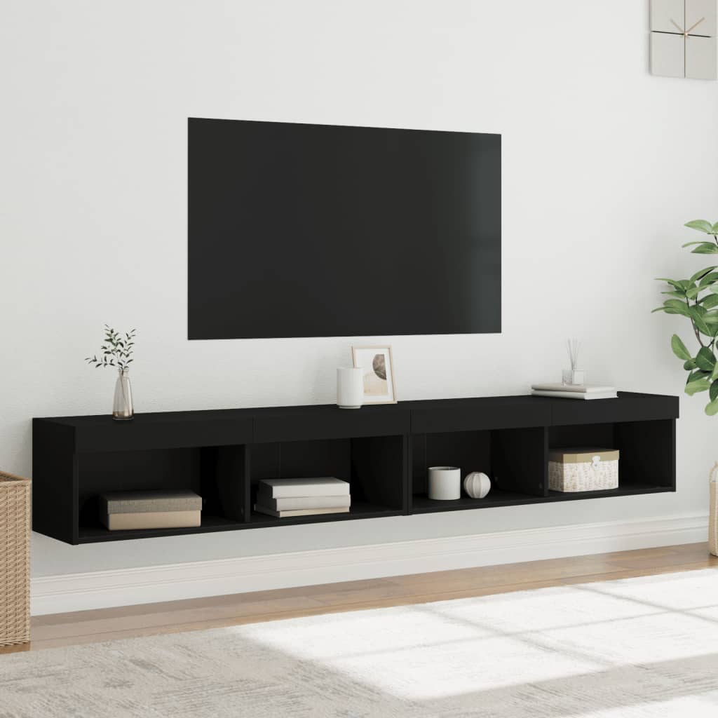 vidaXL TV Cabinets with LED Lights 2 pcs Black 100x30x30 cm