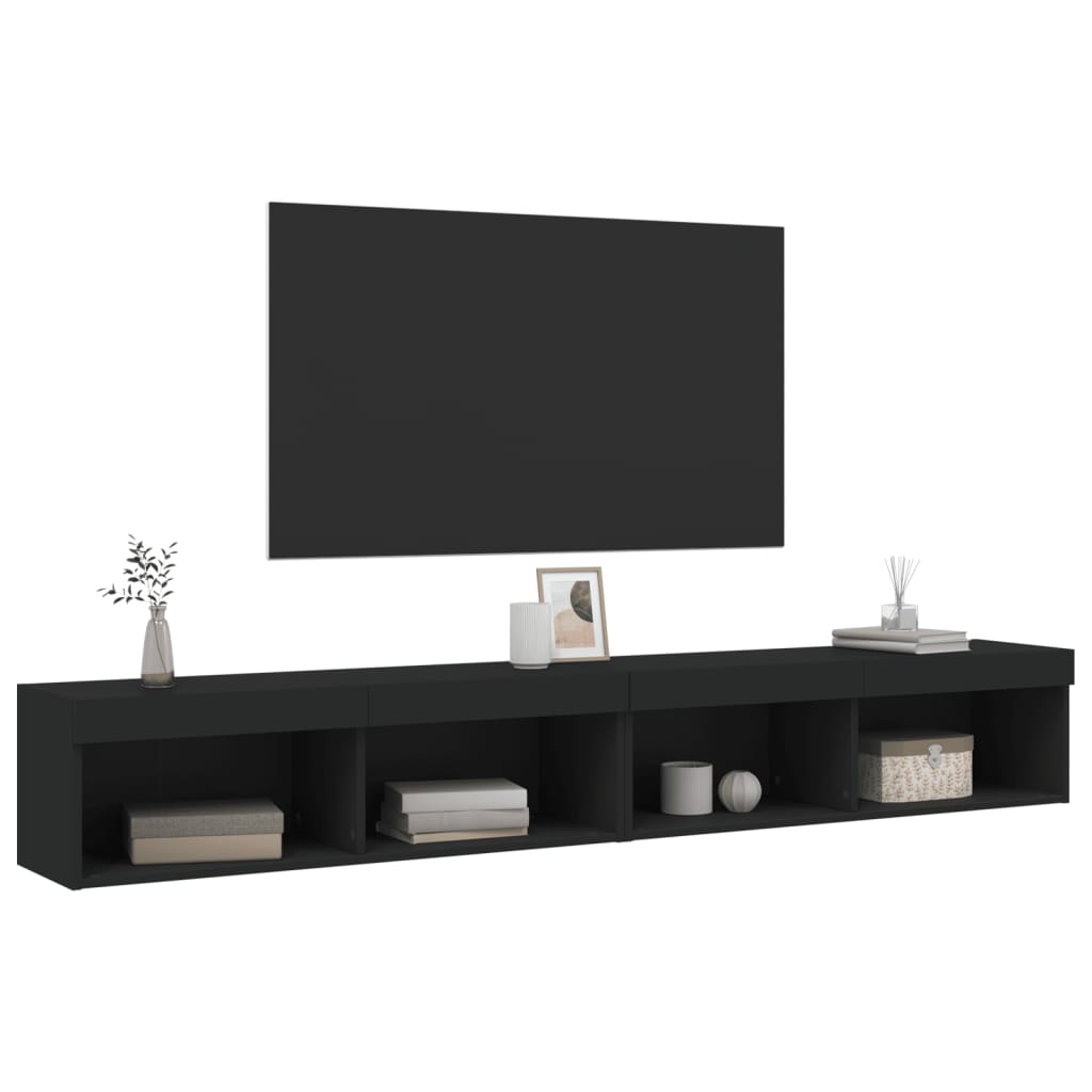 vidaXL TV Cabinets with LED Lights 2 pcs Black 100x30x30 cm