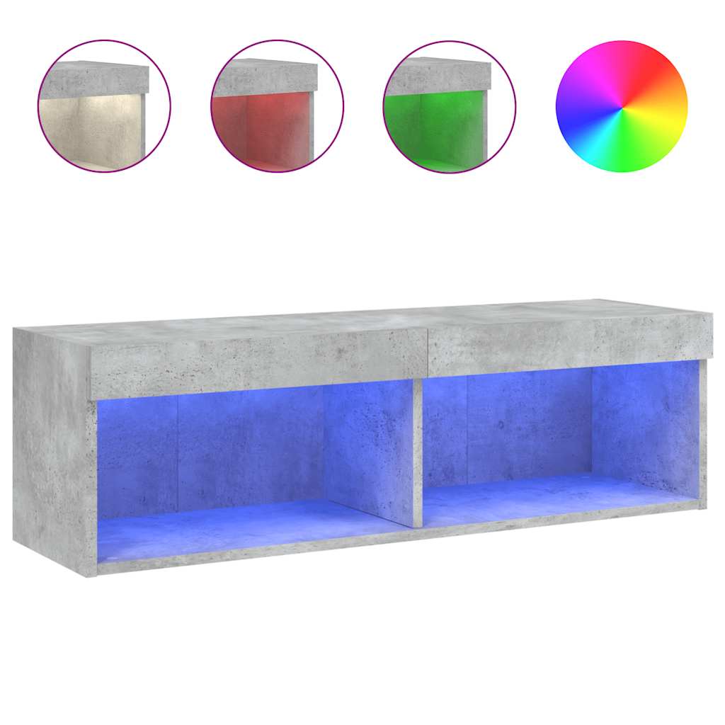 TV Cabinet with LED Lights Concrete Grey 100x30x30 cm