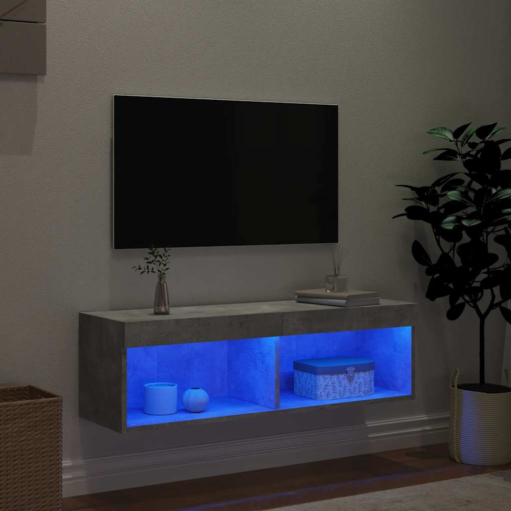 TV Cabinet with LED Lights Concrete Grey 100x30x30 cm