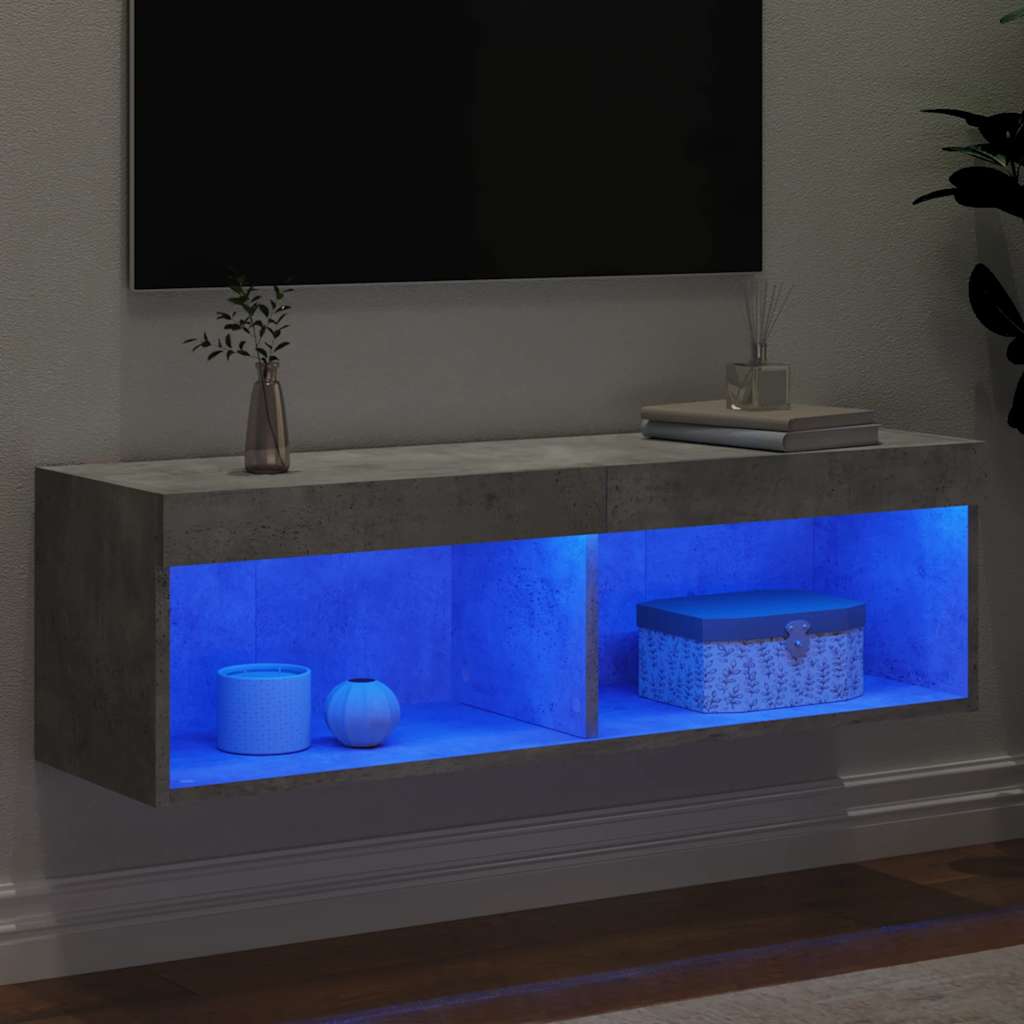 TV Cabinet with LED Lights Concrete Grey 100x30x30 cm