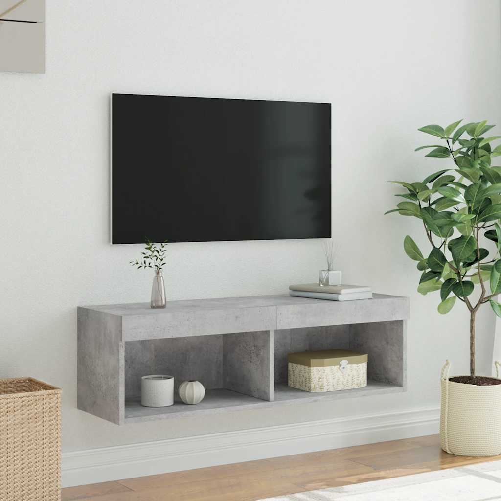 TV Cabinet with LED Lights Concrete Grey 100x30x30 cm