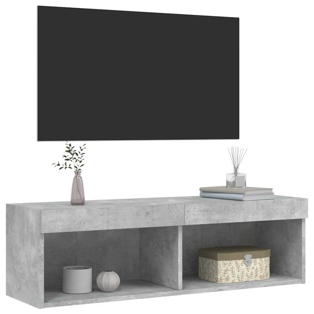 TV Cabinet with LED Lights Concrete Grey 100x30x30 cm