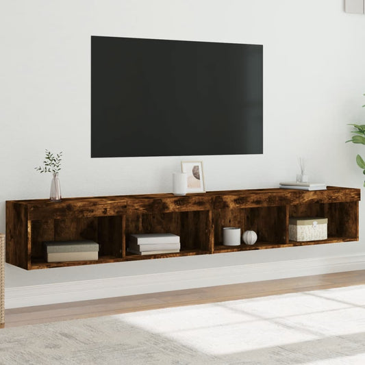 vidaXL TV Cabinets with LED Lights 2 pcs Smoked Oak 100x30x30 cm