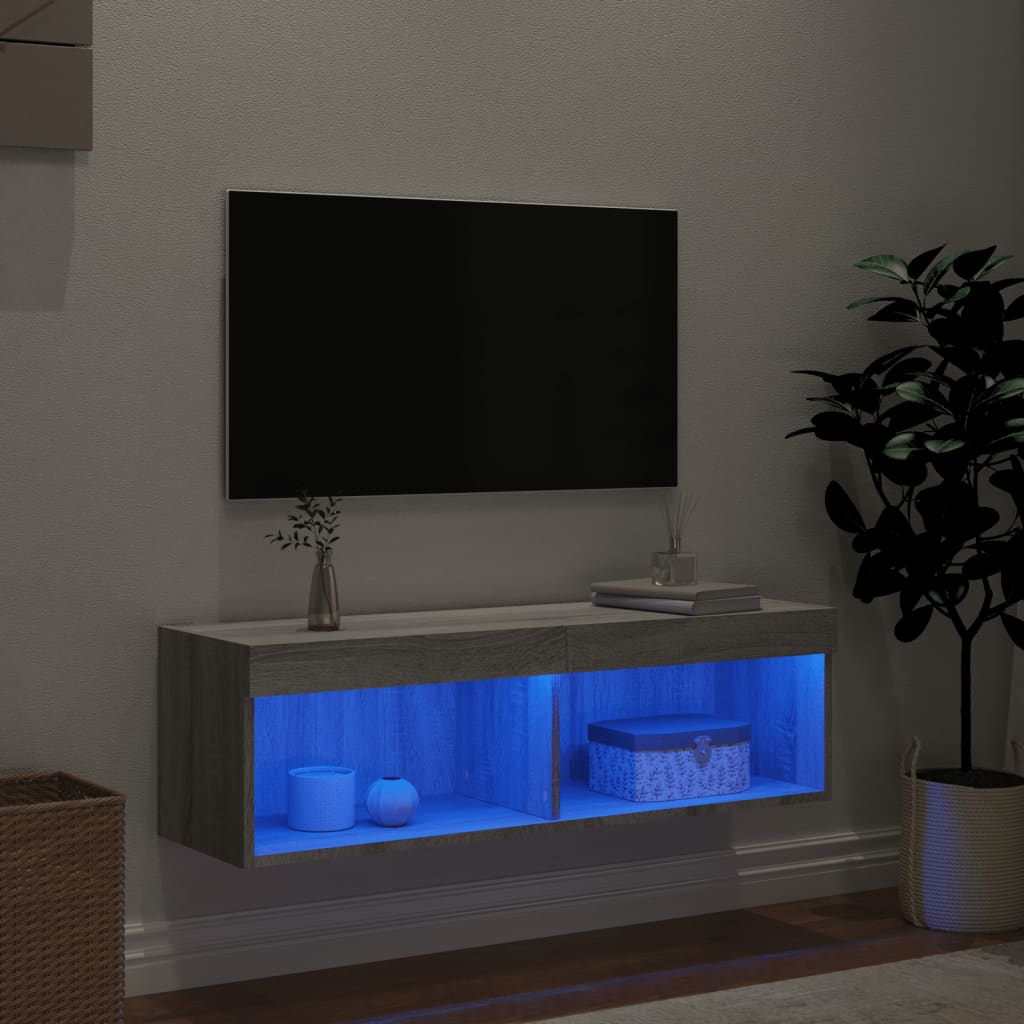 TV Cabinet with LED Lights Grey Sonoma 100x30x30 cm