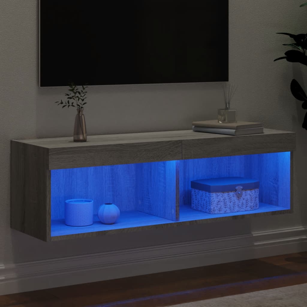 TV Cabinet with LED Lights Grey Sonoma 100x30x30 cm