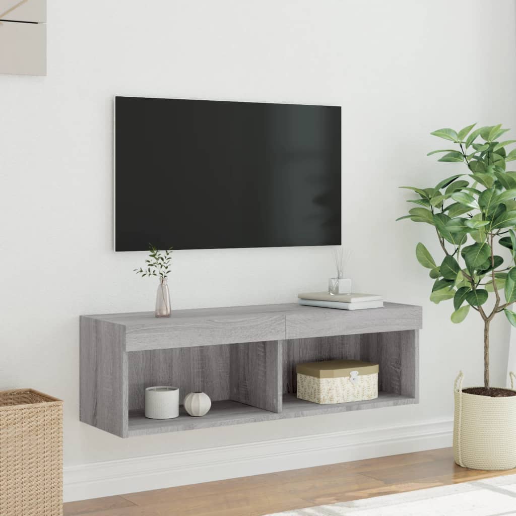 TV Cabinet with LED Lights Grey Sonoma 100x30x30 cm