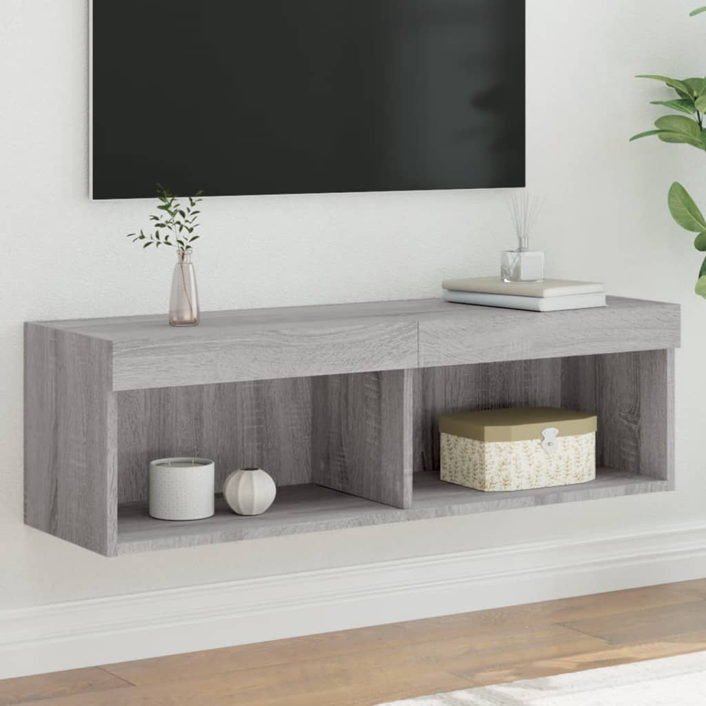 TV Cabinet with LED Lights Grey Sonoma 100x30x30 cm