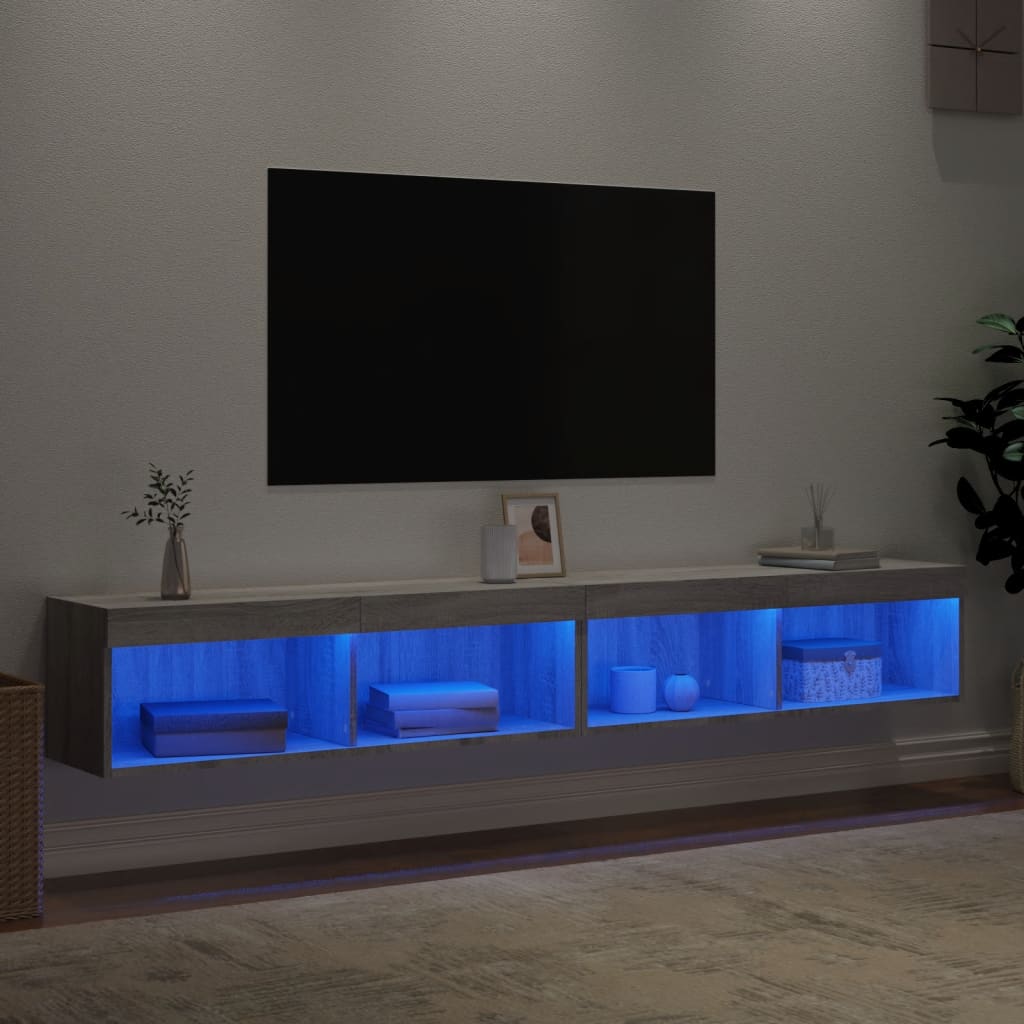 vidaXL TV Cabinets with LED Lights 2 pcs Grey Sonoma 100x30x30 cm