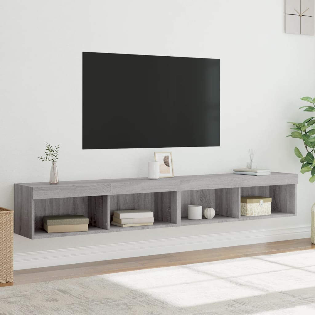 vidaXL TV Cabinets with LED Lights 2 pcs Grey Sonoma 100x30x30 cm