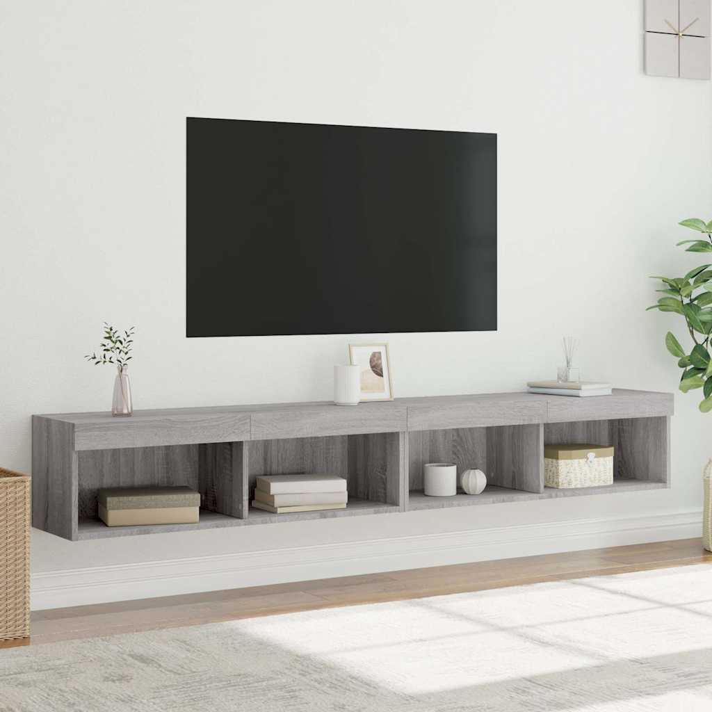 2 Piece TV Cabinet Set with LED Lights Grey Sonoma 100x30x30 cm