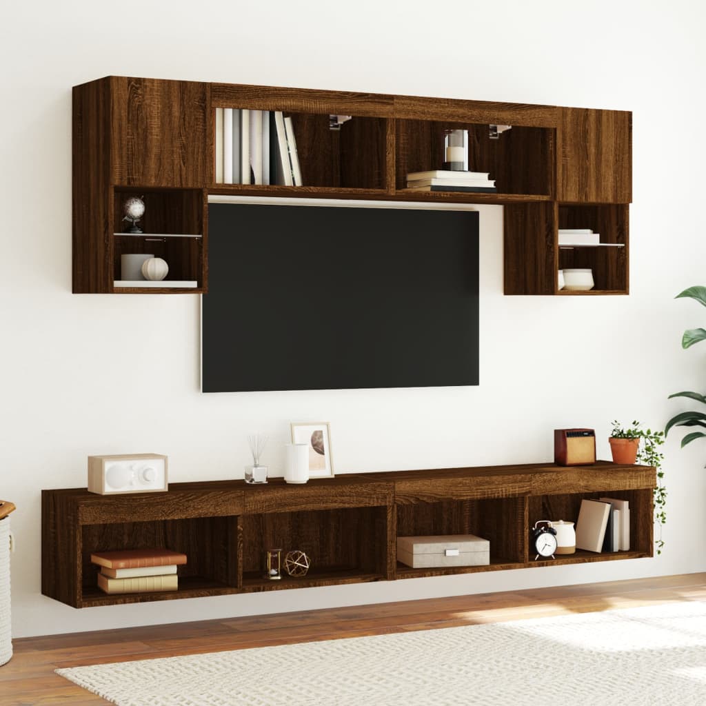 vidaXL TV Cabinets with LED Lights 2 pcs Brown Oak 100x30x30 cm