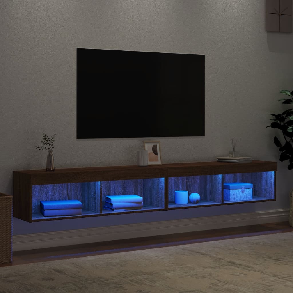 vidaXL TV Cabinets with LED Lights 2 pcs Brown Oak 100x30x30 cm