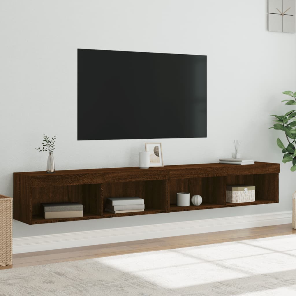 vidaXL TV Cabinets with LED Lights 2 pcs Brown Oak 100x30x30 cm