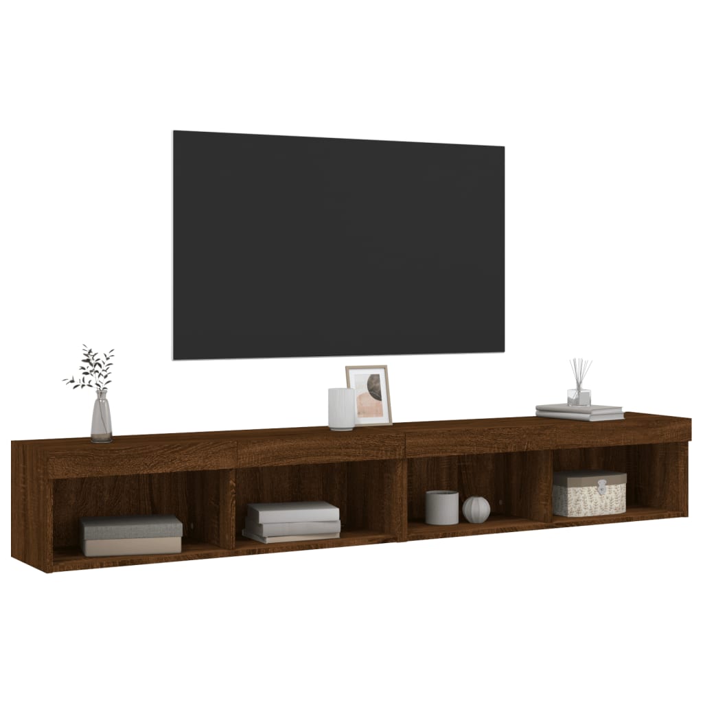 vidaXL TV Cabinets with LED Lights 2 pcs Brown Oak 100x30x30 cm