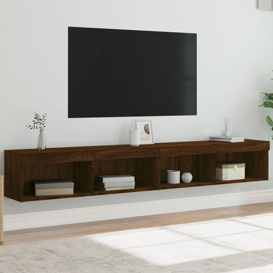 vidaXL TV Cabinets with LED Lights 2 pcs Brown Oak 100x30x30 cm