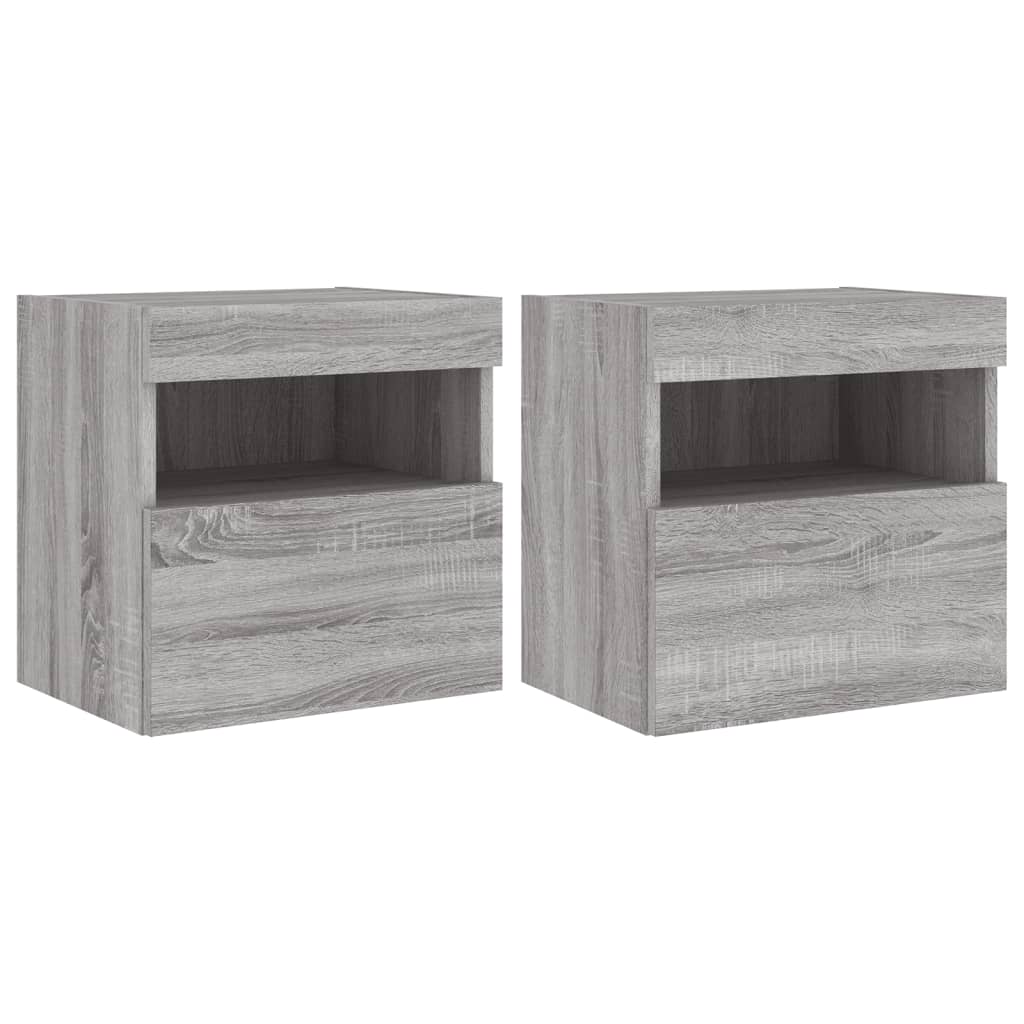 vidaXL TV Wall Cabinets with LED Lights 2 pcs Grey Sonoma 40x30x40 cm