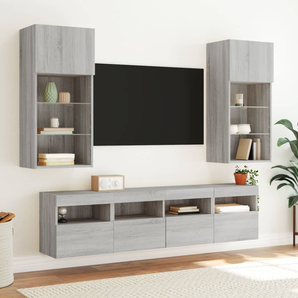 vidaXL TV Wall Cabinets with LED Lights 2 pcs Grey Sonoma 40x30x40 cm