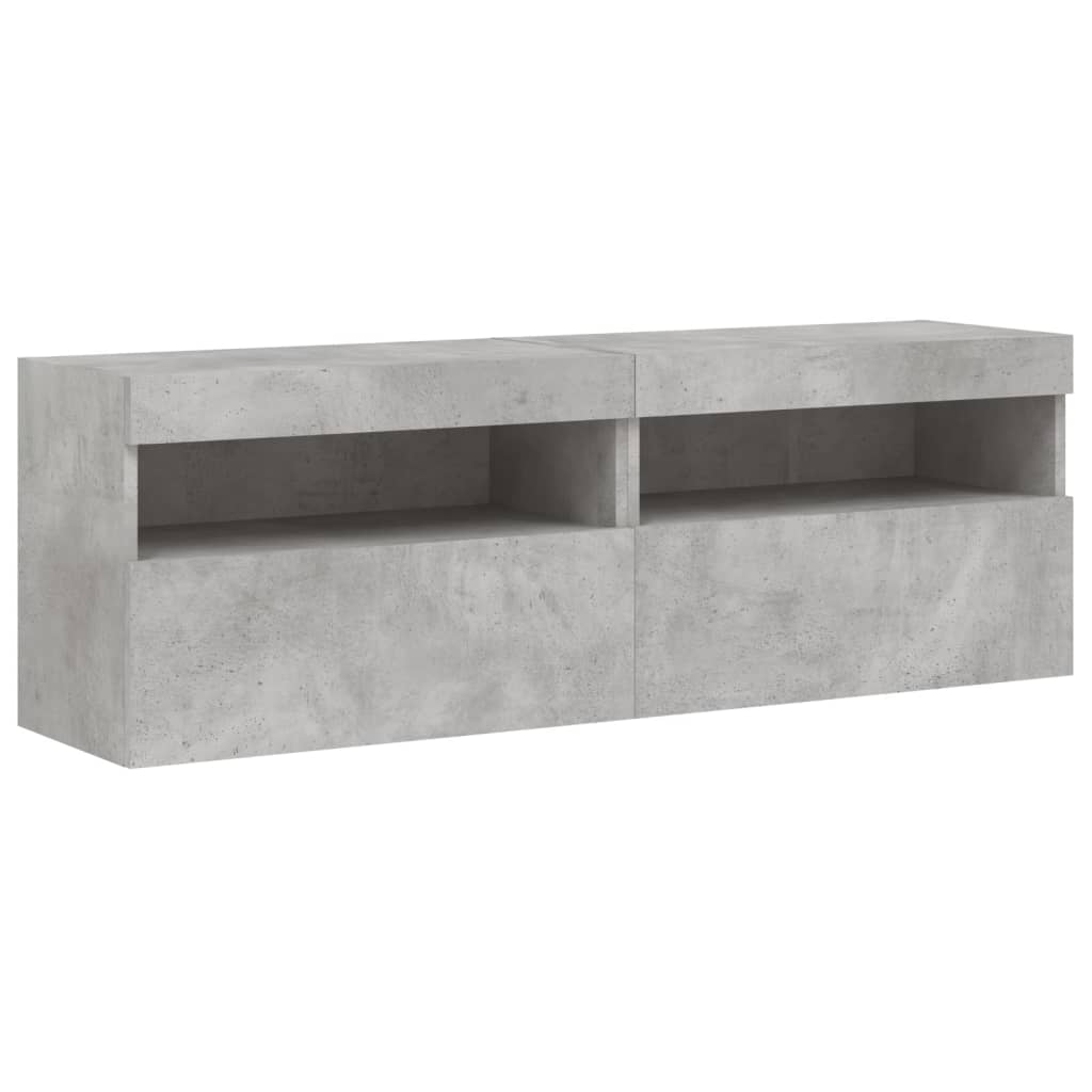 vidaXL TV Wall Cabinets with LED Lights 2 pcs Concrete Grey 60x30x40 cm