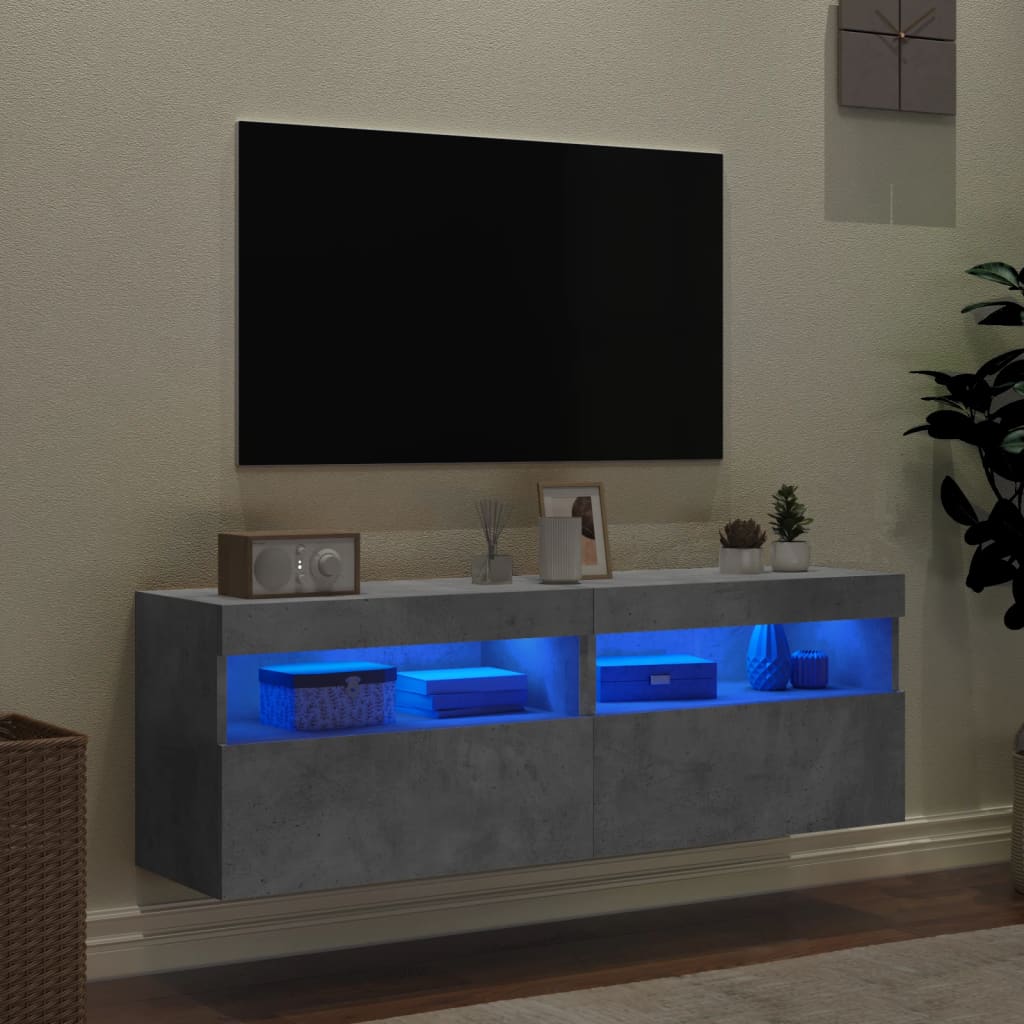 vidaXL TV Wall Cabinets with LED Lights 2 pcs Concrete Grey 60x30x40 cm