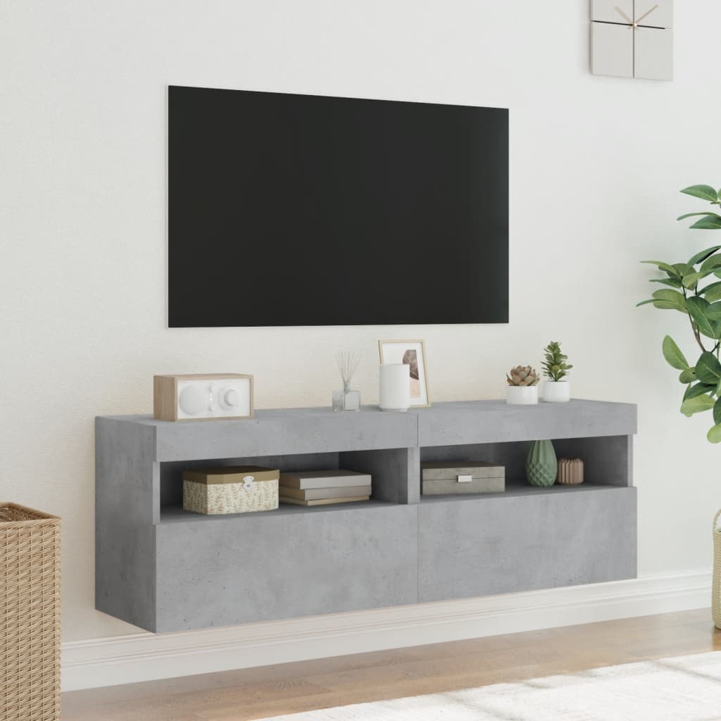 vidaXL TV Wall Cabinets with LED Lights 2 pcs Concrete Grey 60x30x40 cm