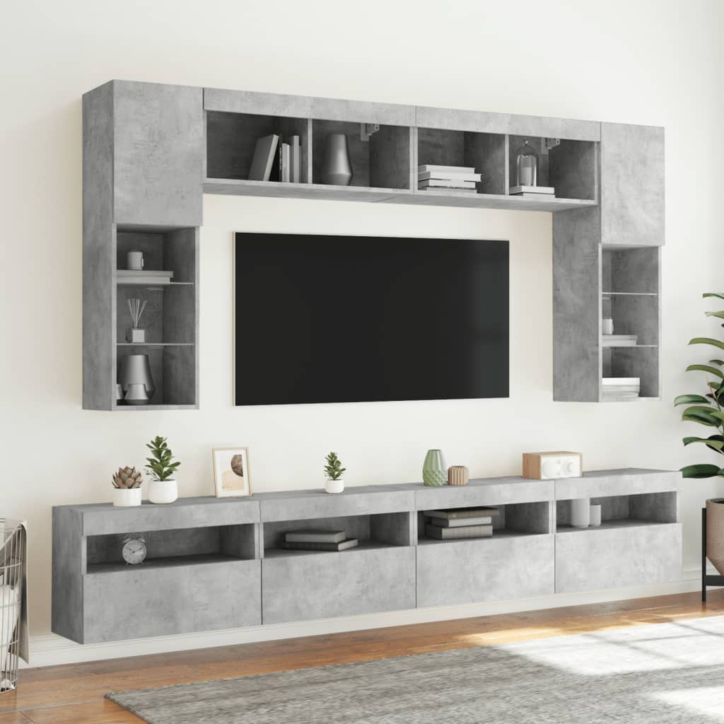 vidaXL TV Wall Cabinets with LED Lights 2 pcs Concrete Grey 60x30x40 cm